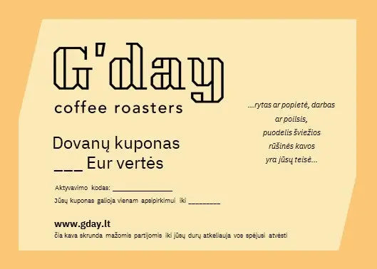 G'day dovanų kuponas My Store G'day dovanų kuponas My Store